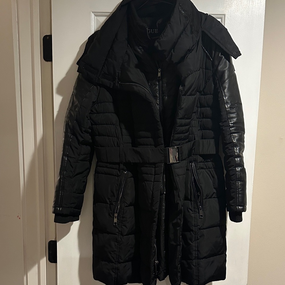 Guess by Marciano Black Belted Puffer Jacket